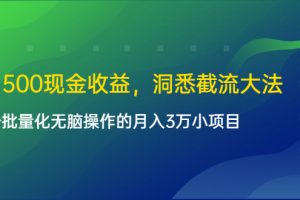 （1614期）单日500现金收益，洞悉截流大法，一个批量化无脑操作的月入3万小项目