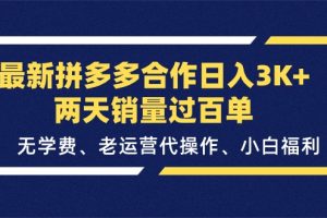(11288期)最新拼多多合作日入3K+两天销量过百单,无学费、老运营代操作、小白福利