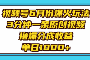 (11298期)视频号6月份爆火玩法,3分钟一条原创视频,撸爆分成收益,单日1000+