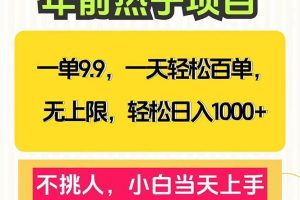 (13795期)一单9.9,一天百单无上限,不挑人,小白当天上手,轻松日入1000+