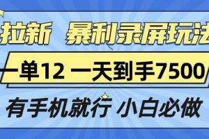 (13836期)拉新暴利录屏玩法,一单12块,一天到手7500,有手机就行