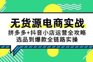 （15006期）无货源电商实战：拼多多+抖音小店运营全攻略，选品到爆款全链路实操