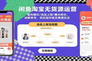 闲鱼淘宝无货源运营：盈利模式/选品上架/曝光转化，讲解养号、供应链对接及黑搜玩法