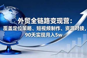 （16173期）外贸全链路变现营：覆盖定位策略、短视频制作、资源对接，90天实现月入5w