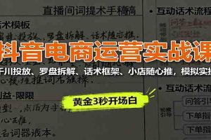 抖音电商运营实战课:千川投放、罗盘拆解、话术框架、小店随心推,模拟实操