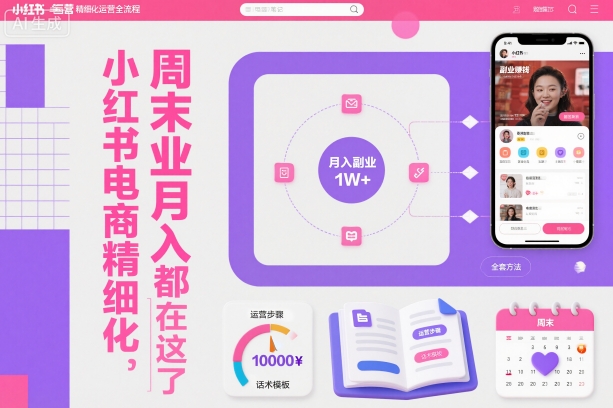 小红书电商精细化运营全流程，周末副业月入1W+，全套方法都在这了