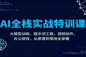AI全栈实战特训课：大模型训练，提示词工程，视频创作，办公提效，从原理到落地全掌握
