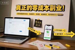真正的零成本副业！问卷调查暴利项目，无脑操作，纯0撸，收益稳定，每天轻松日入100+【揭秘】