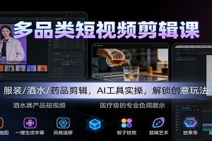 多品类短视频剪辑课:服装/酒水/药品剪辑,AI工具实操,解锁创意玩法
