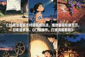 26年治愈系农村动画新玩法，播放量轻松破百万，日收益多张，0门槛操作，打造流量密码