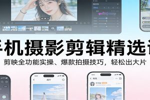 手机摄影剪辑精选课：剪映全功能实操、爆款拍摄技巧，轻松出大片