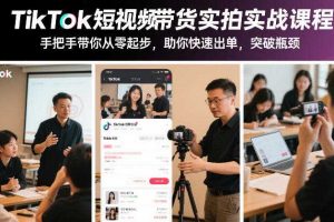 TikTok短视频带货实拍实战课程,手把手带你从零起步,助你快速出单,突破瓶颈