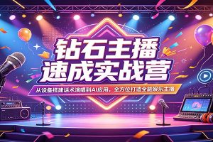 钻石主播速成实战营：从设备搭建话术演唱到AI应用，全方位打造全能娱乐主播
