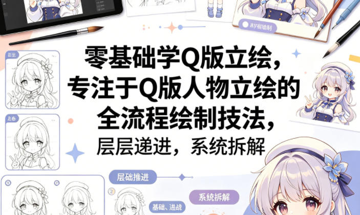 零基础学Q版立绘，专注于Q版人物立绘的全流程绘制技法，层层递进，系统拆解