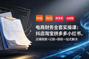 (19001期)电商财务全套实操课:抖店淘宝拼多多小红书,店铺取数+记账+报税一站式解决